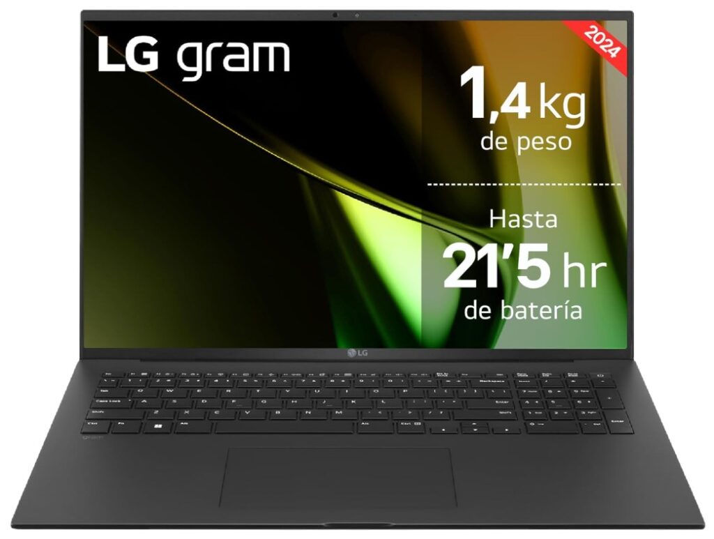 Portátil de 17 pulgadas de gama media-alta con procesador Intel Core ultra 7 155H, 16 o 32 GB de RAM, 1 TB de almacenamiento SSD, peso de 1,35 kg y batería de muy larga duración, LG Gram 17Z90S-G.A_